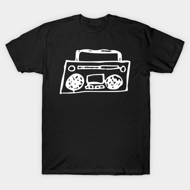 Boombox Doodle White T-Shirt by Mijumi Doodles